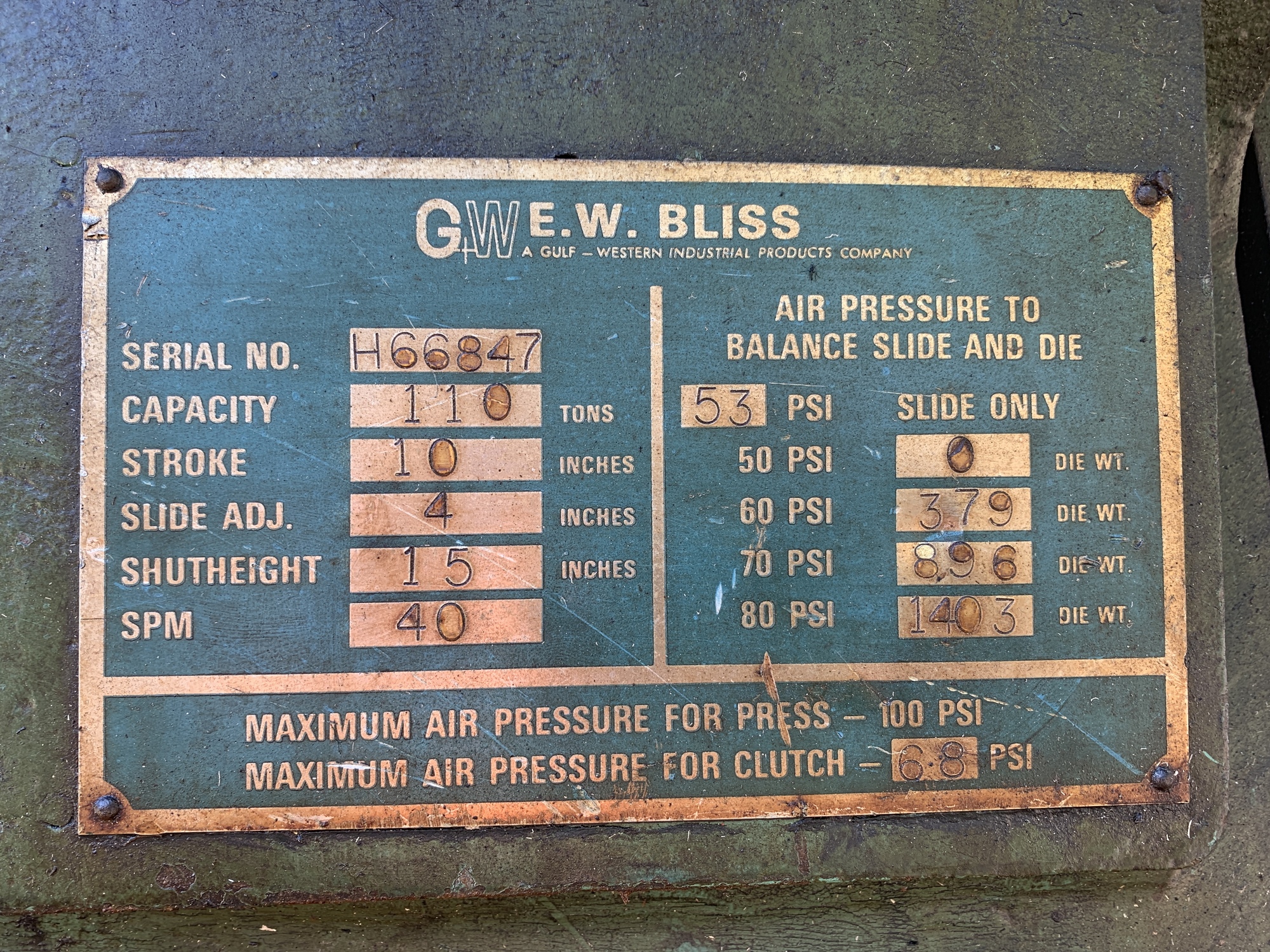 1977 BLISS C-110 O.B.I. Presses | RELCO MACHINERY